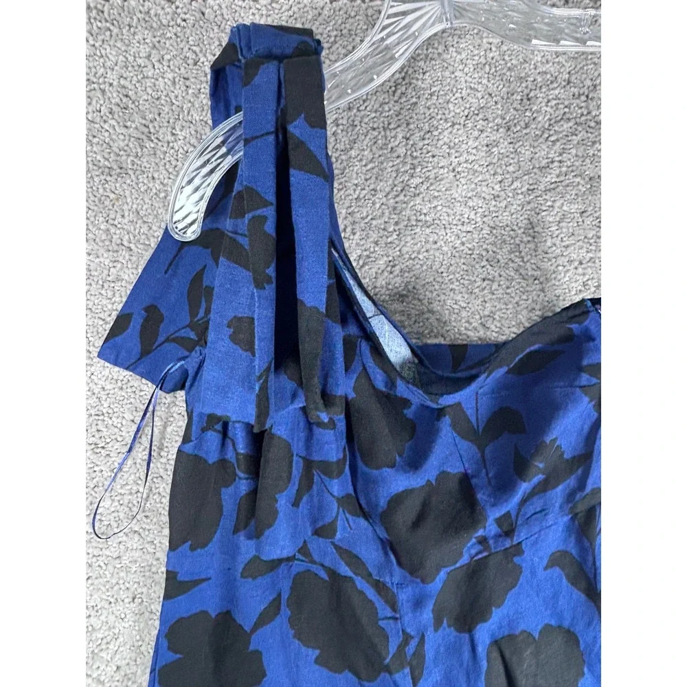 Kate Spade New York Blue Black Floral One Shoulder Linen Blend Jumpsuit‎ Size 14
